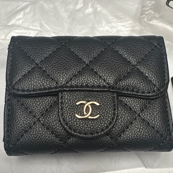 CHANEL Handbags - Chanel Black Quilted Wallet with Gold Logo NWOT